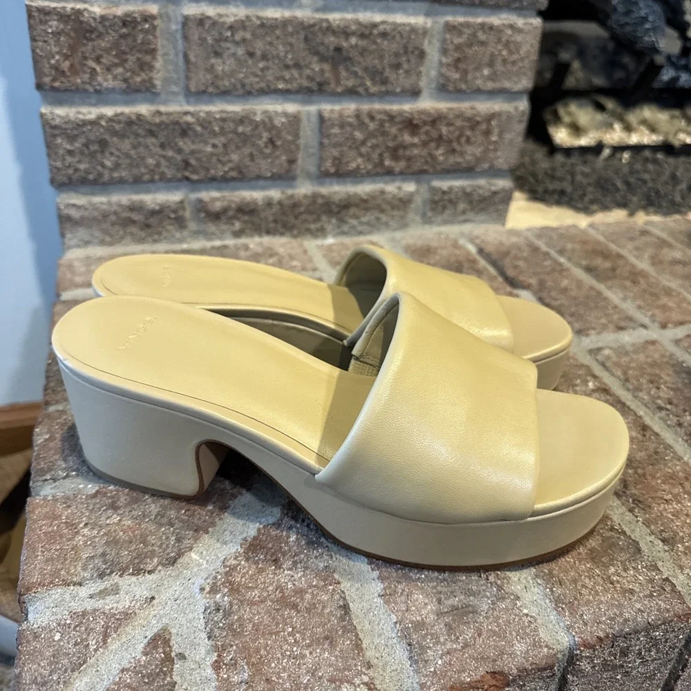 Vince Womens Margo Slip On‎ Chunky Platform Block Heel Sandal Size 8.5 Tan #175